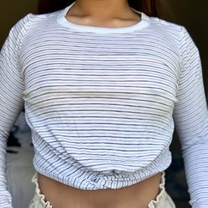 AE knotted green and lilac striped long sleeve top